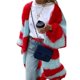 thumbnail image 1 of Cárdigan de Punto Holgado con Rayas y Bloques de Color para Mujer, y Abierto Rojo M, 1 of 7