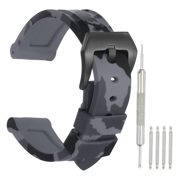 Uxcell Silicone Watch Band 20mm Quick Release Flexible Soft Rubber H-type Watch Strap with Stainless Steel Black Clasp Replacement Wristband for Men, Camo Gray