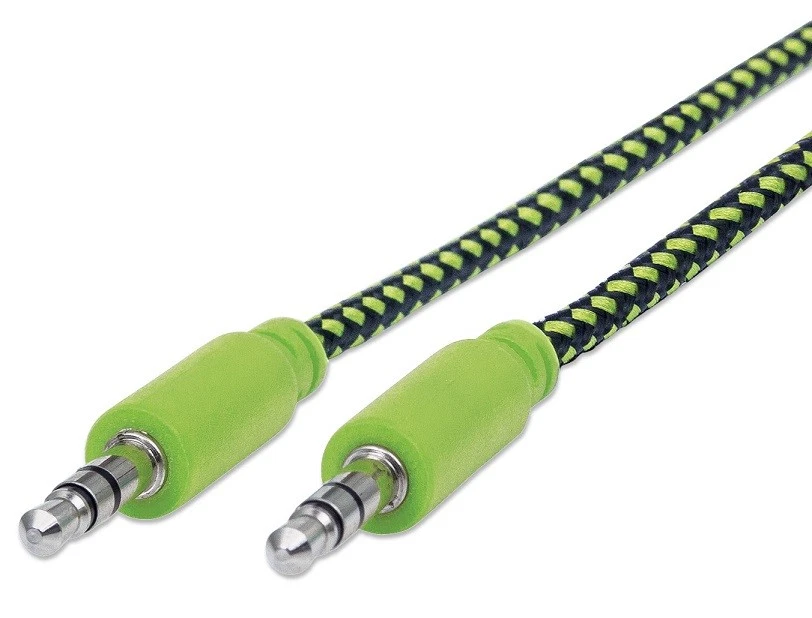 6Ft 3.5Mm Stereo Trs Male To Male Braided Audio Cable, Black/Green, 352857