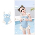 thumbnail image 2 of VNKIDY Girls Kids Square Neck Ruffle Trim Bow Decor Solid Color One Piece Swimsuit Crisscross Side Ruffle Hem Cute Beach Bathing Suit For Child Leisure Swimwear 3-4 Years, 2 of 8