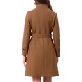 thumbnail image 3 of INSPIRE CHIC Double Breasted Pea Coat for Women Stand Collar Mid Long Trench Outwear Winter Coat with Belt S Dark Brown, 3 of 6