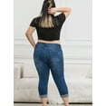 thumbnail image 7 of Women'S Large Size Dark Blue Fashionable Versatile Rolled Edge Hole Casual Style Denim Shorts, Soft And Comfortable Slim Fit Jeans, 7 of 7