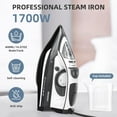 thumbnail image 3 of Steam Iron for Clothes Rapid Heating, 1700W Iron with Non-Stick Ceramic Soleplate, 3-Way Auto-Off, Burst of Steam, Self-Cleaning, 14.07oz Water Tank Ironing Clothes for Home, Grey, 3 of 8