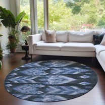 Addison Rugs Chantille Indoor/Outdoor Transitional Southwest Blue Washable Round Rug, 8' x 8'