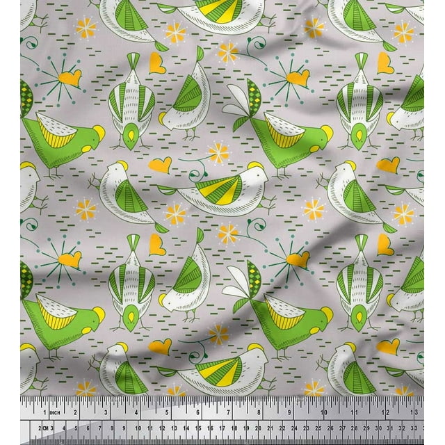 Soimoi Rayon Fabric Floral & Bird Cartoon Fabric Prints by Yard 56 Inch Wide