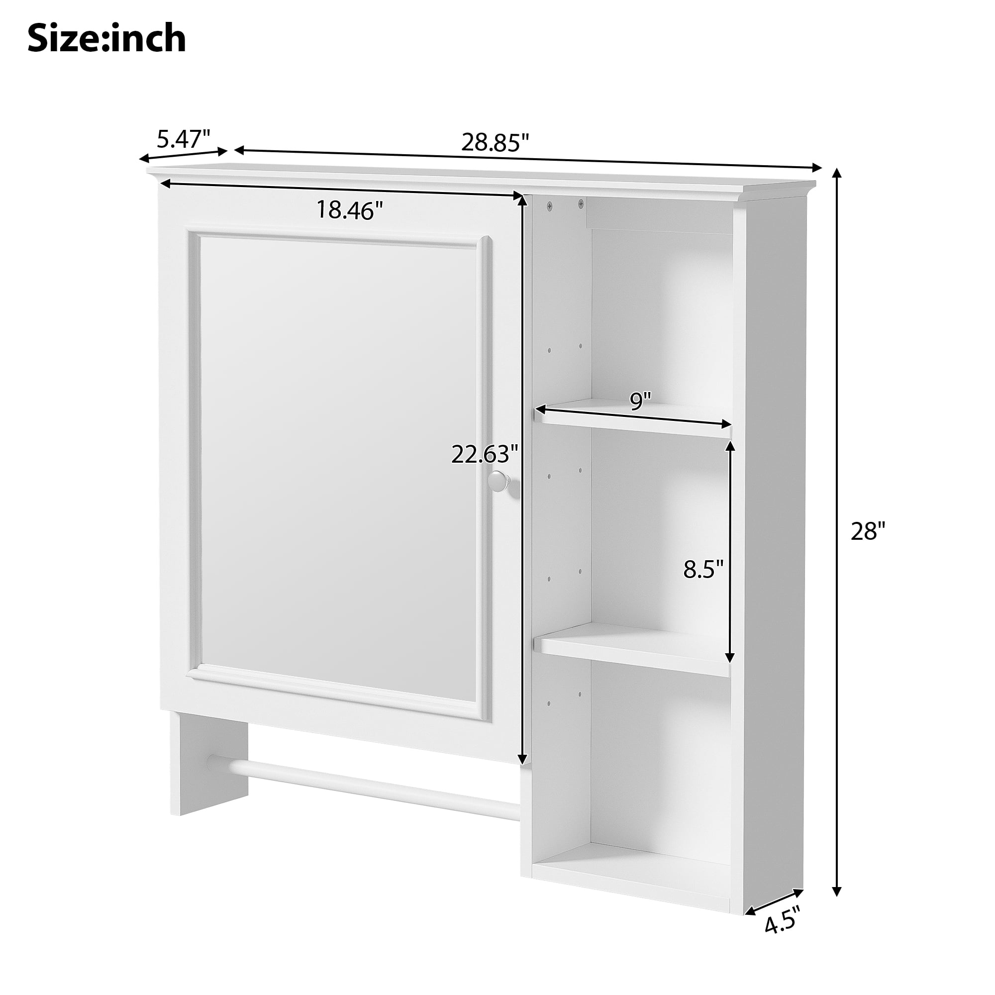 Euroco Wall Mounted Bathroom Storage Cabinet, Medicine Cabinets with large mirror door, adjustable shelves and three open storage levels(Not Include Bathroom Vanity )