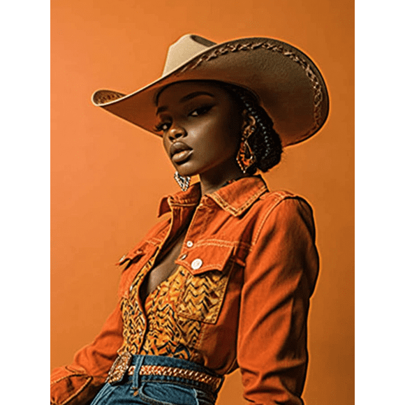 Stylish Woman in Cowboy Hat Canvas Wall Art/Decorative Painting,Suitable for Living Room,Office,Dining Room,and Apartment Decoration.