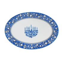 STP GOODS Hanukkah Porcelain Oval Serving Plate 15.6x11" (39.7x28 cm) Bone China Oval Serving Platter, Blue and White