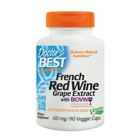 Doctor's Best French Red Wine Grape Extract, Non-GMO, Vegan, Gluten Free, Soy Free, 90 Veggie (Best Year For Red Wine)