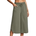 thumbnail image 2 of AHTJRT Women's Wide Leg Capri Pants Casual Active Yoga Leisure Capris Drawstring Elastic Waist Loose Fit Summer Spring Pants with Pockets Dark Green S, 2 of 6