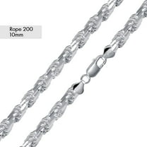 Sterling Silver 925 High Polished Rope Diamond-Cut 200 Chain 10mm Italy 24" Jewelry Female Unisex