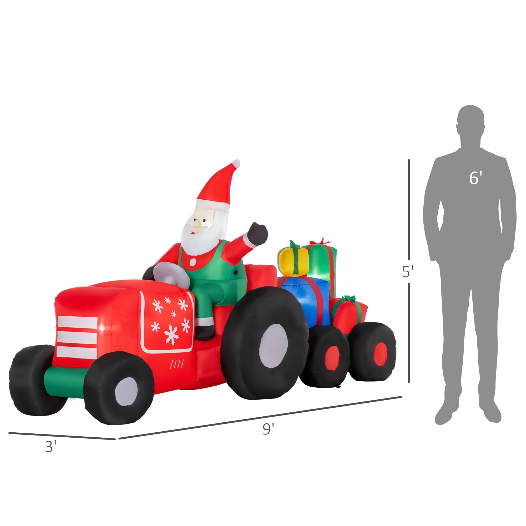Inflatable Santa Claus Driving Trailer with Gift Boxes LED Lights Outdoor Yard Christmas Decoration