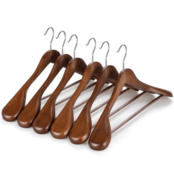 Perchas de madera para trajes TOPIA HANGER con hombros anchos, paquete de 6, nogal