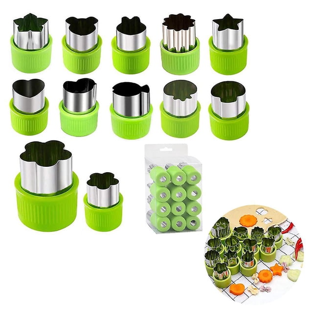 Molde cortador de frutas y verduras de arroz, 12 unids/set, herramientas de forma de cortador de galletas y pasteles de acero inoxidable