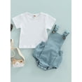 thumbnail image 2 of Faithtur Bébé Strappy Romper Costume Col Rond Manches Courtes T-Shirt Tops + Sangles Réglables Romper Ensemble de Deux Pièces, 2 of 9