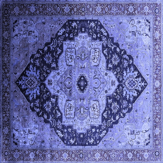 Ahgly Company Machine Washable Indoor Square Oriental Blue Industrial Area Rugs, 7' Square