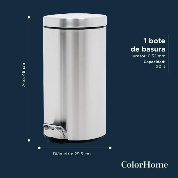 Bote De Basura 20 Litros Acero Inoxidable Con Pedal y Tapa Color Metalico Para Cocina Oficina ColorHome Colorhome COLORBIN20 Walmart en linea