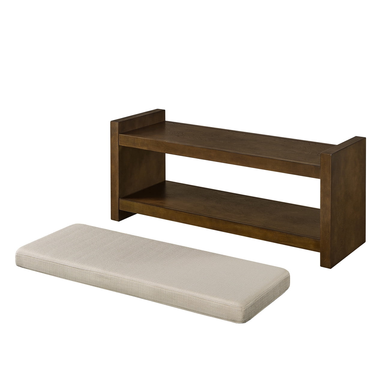 40" Entryway Shoe Rack Bench with Storage Shelf, Upholstered Bench Seat with Removable Cushion, Wooden Shoe Storage Bench for Entryway Hallway Bedroom Living Room,Linen