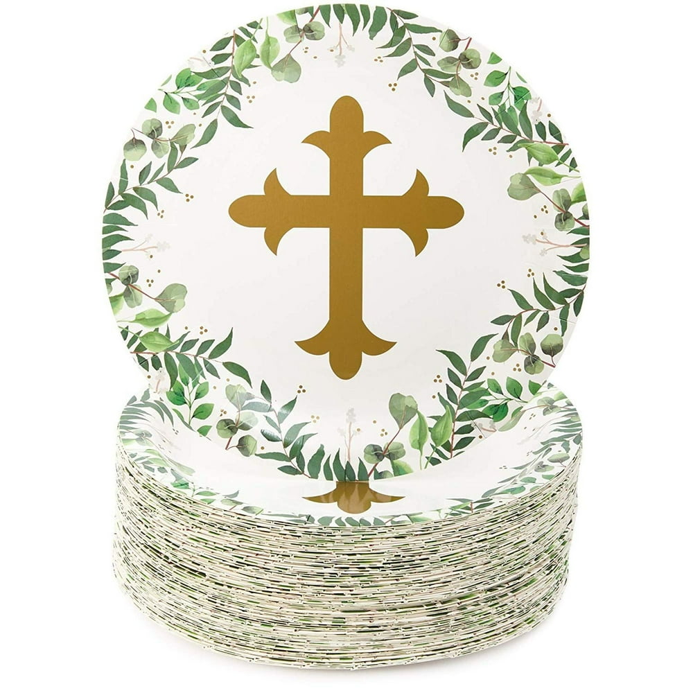 80 Packs Church with Religious Theme Disposable Paper Plates 9" for