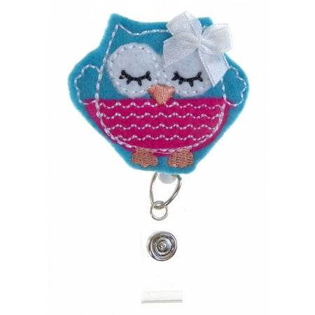 Name Badge Reels - Badge Blooms ID Badge Reel - Felt - Owl - Sweet Baby Raspberry