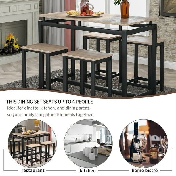 Anysun 5 Piece Bar Table Set Kitchen, High Top Dining Table Set For 4