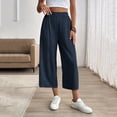 thumbnail image 2 of Miluxas Womens Comfortable Lightweight Wide Leg Trousers Pull on Elastic Waist Cropped Pants with Pockets for Business Casual Navy, 2 of 8