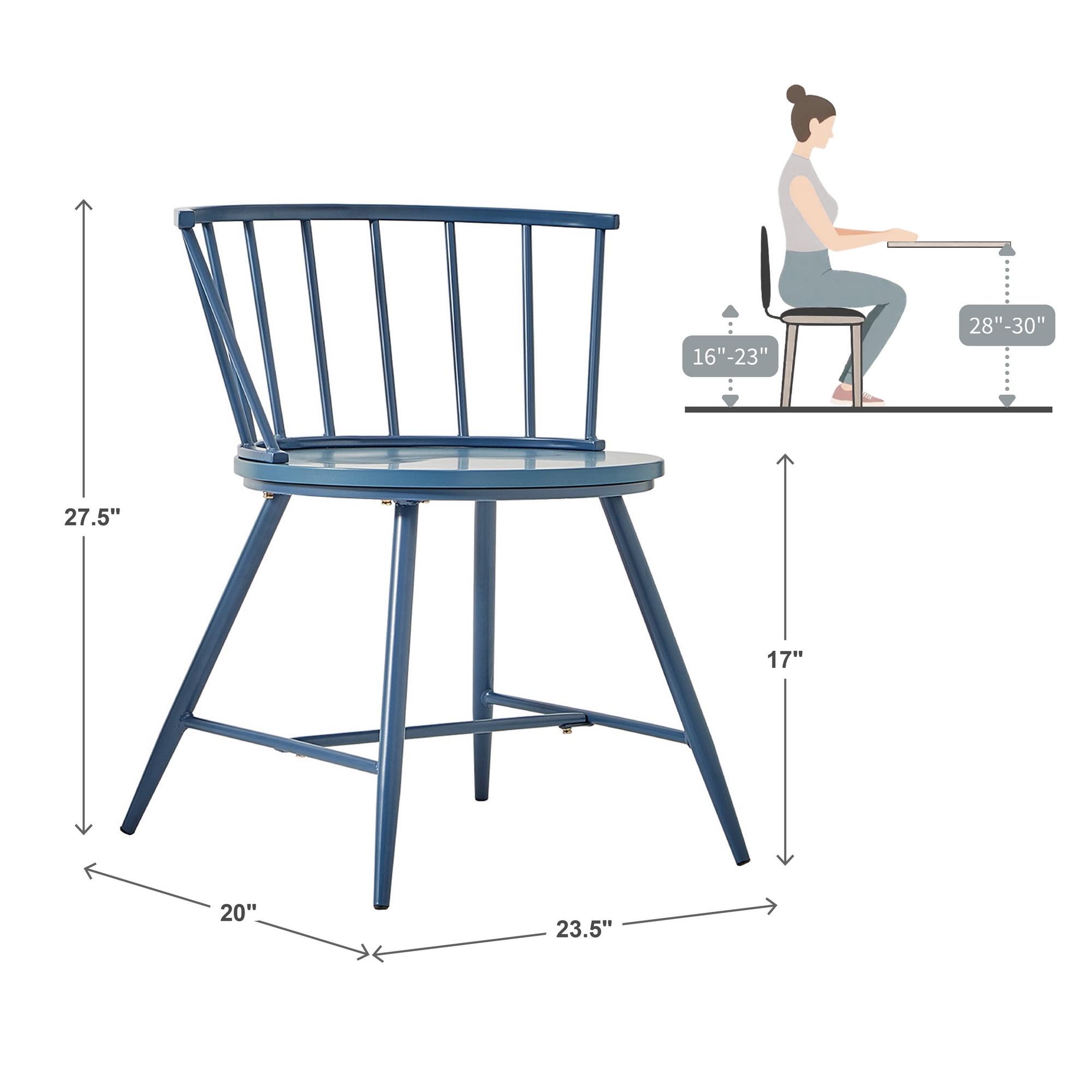 Weston Home Lydford Low Back Windsor Classic Dining Chairs, Set of 2, Blue Steel