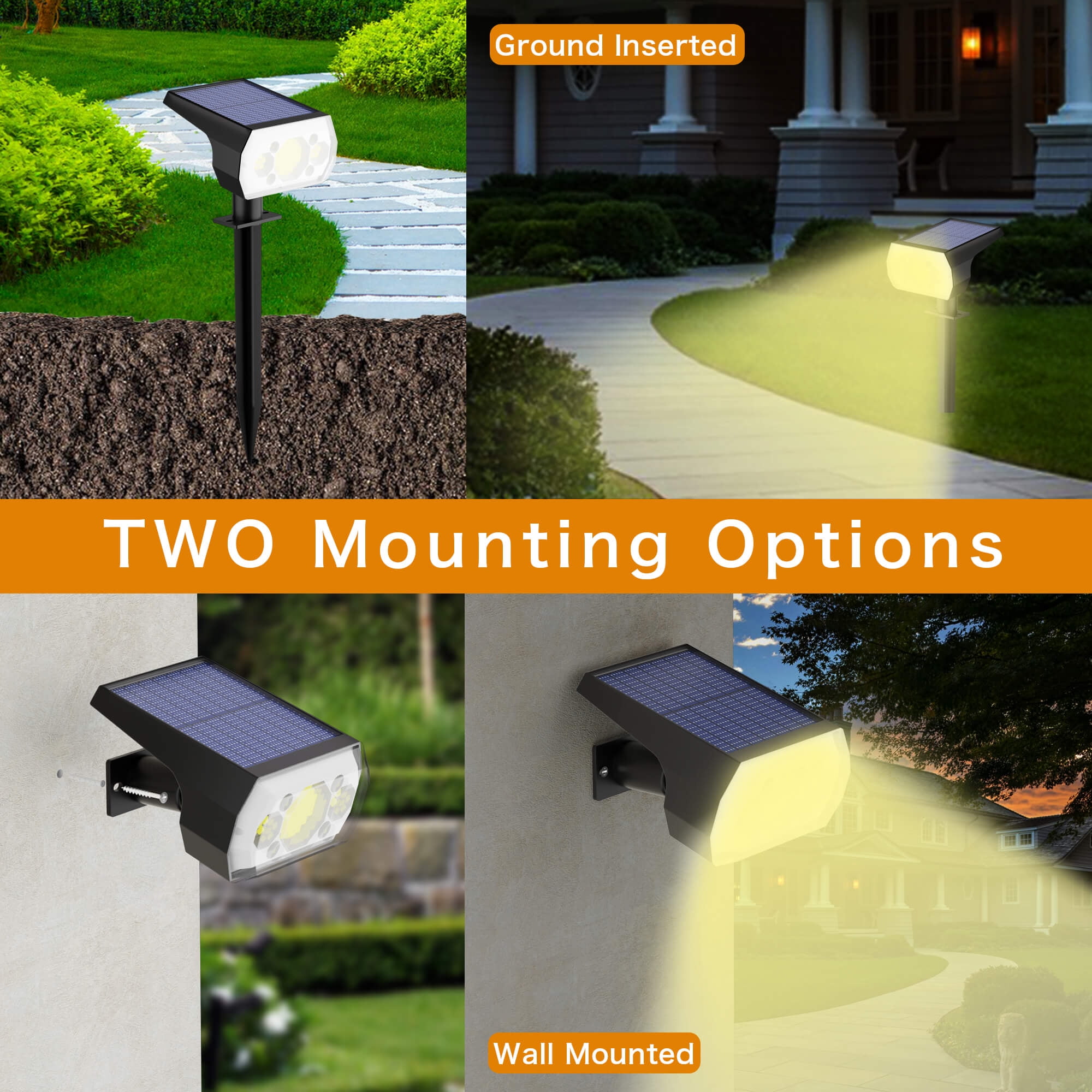 CHARKEE Solar Spot Lights Outdoor,3 Lighting Modes/64 LED Solar Powered Spotlights for The Garden Tree Wall Yard Decor