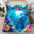 thumbnail image 2 of Erosebridal Marine Dolphin Sheet Set Twin,Ocean Wildlife Bedding Sets Twin Size,Marine Decoration,Breathable,3pcs, 2 of 7