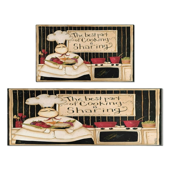 Tapis de Cuisine Style Chef Vintage Café Antidérapant, Tapis Absorbants Ensemble de 2 pour Évier Tapis Coureur Imperméable pour Buanderie, Tapis de Cuisine 17.7x24+17.7x48 Pouces