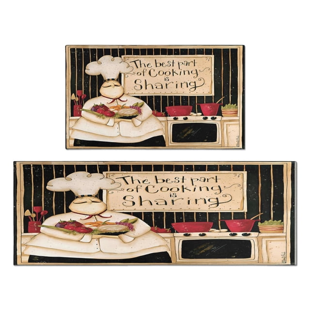 Coffee Vintage Chef Kitchen Pattern Kitchen Mats Set Of 2,Kitchen Rugs Mats with Dirty Resistance,washable,Non-Slip,kitchen Rugs and Mats 17.7x24+17.7x48inch