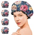 thumbnail image 7 of Shower Caps,Pioneer Flower Floral Print Pattern Waterproof Shower Cap for Women 4 Pieces,Double Reusable Hair Cover for Shower PEVA Elastic Stretch Hem, 7 of 7