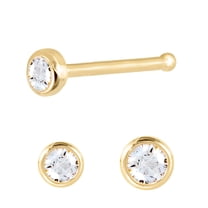Solid 14Kt Yellow Gold 1.5mm Bezel set CZ Stud Nose Ring - 22G Nose Bone Stud - Ball End Nose Ring - Unisex Nose Piercing Jewelry
