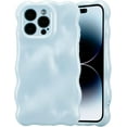thumbnail image 2 of Case for iPhone 12 Pro 6.1 inch, Cute Solid Color Curly Wave Shape Shockproof Soft Bumper Phone Case, Candy Water Ripple 3D Silicon Slim Pretty Case Non-Yellowing Cover, Blue, 2 of 14
