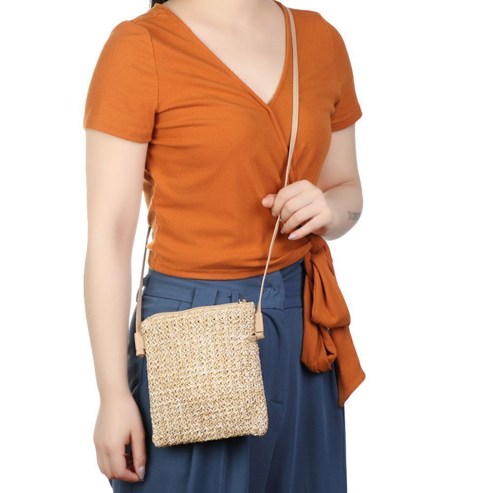 Sac à Bandoulière pour Femmes Sac à Main Mini en Paille Tissée Douce pour l'Été Plage