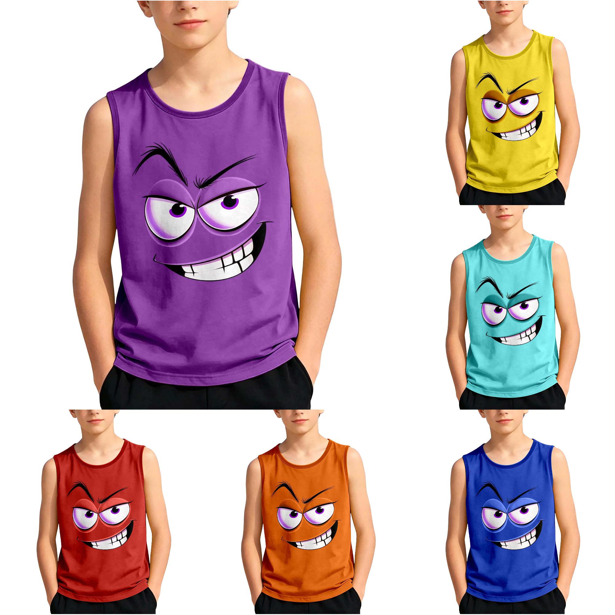 NinXxx Boys Funny Print Summer Beach Tank Sleeveless Graphic Tee Purple 5-6 Years