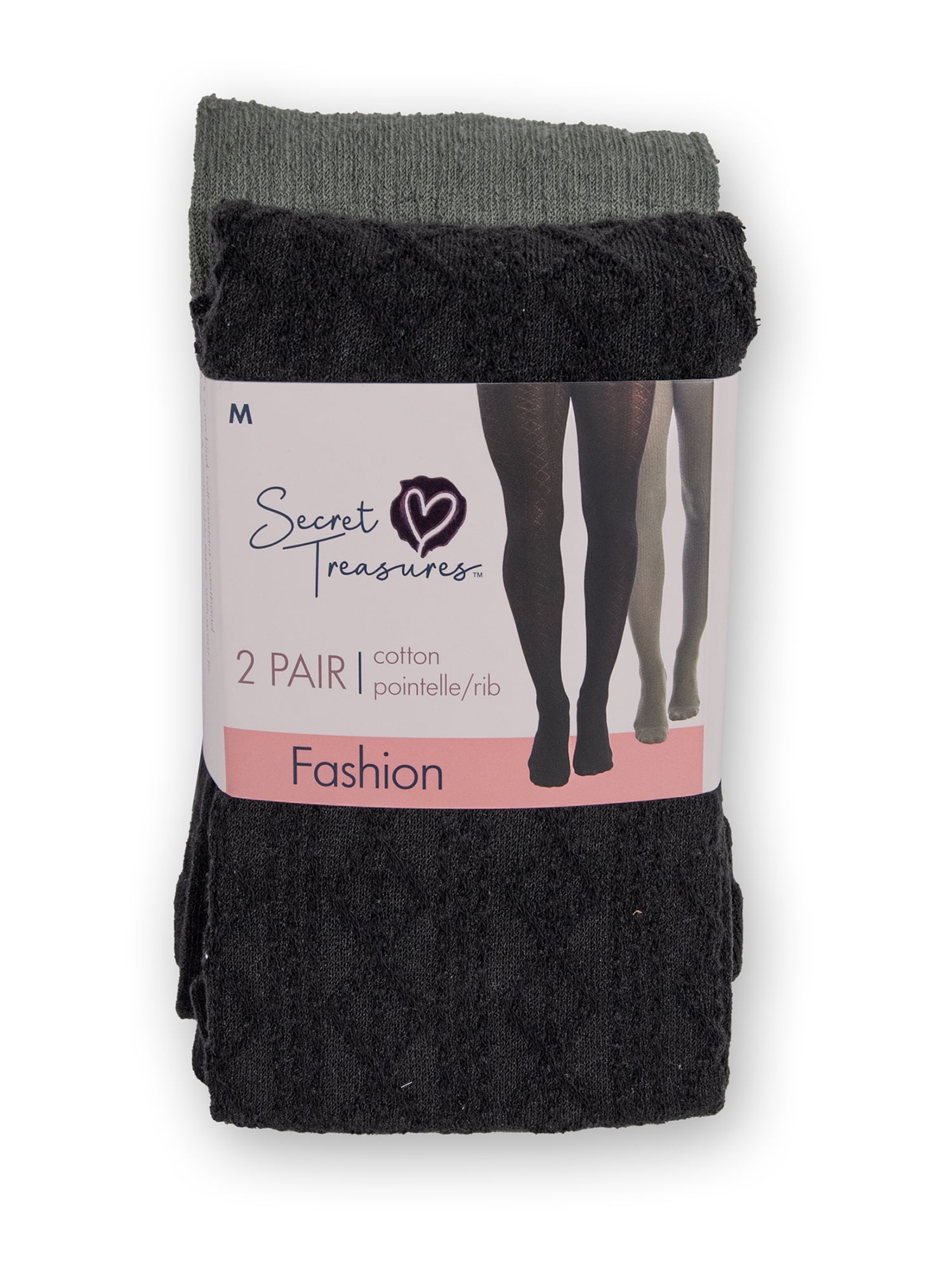 Secret Treasures Cotton Pointelle Tights 2 Pair Pack - Walmart.com