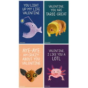 Mini Angler Fish Axolotl Tardigrade Aye Aye Valentines (Set of 24, Wallet-Sized) Strange Creature Cards for Valentine's