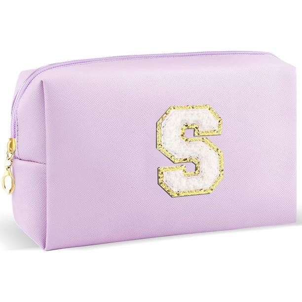 Bolsa de maquillaje con inicial, bolsa de cosméticos personalizada con cierre, bonita bolsa de aseo de viaje, impermeable, bolsa de maquillaje de poliuretano, regalo de cumpleaños