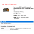 thumbnail image 2 of Left Driver Side Headlight Assembly - Compatible with 2002 - 2006 GMC Envoy XL 2003 2004 2005, 2 of 2