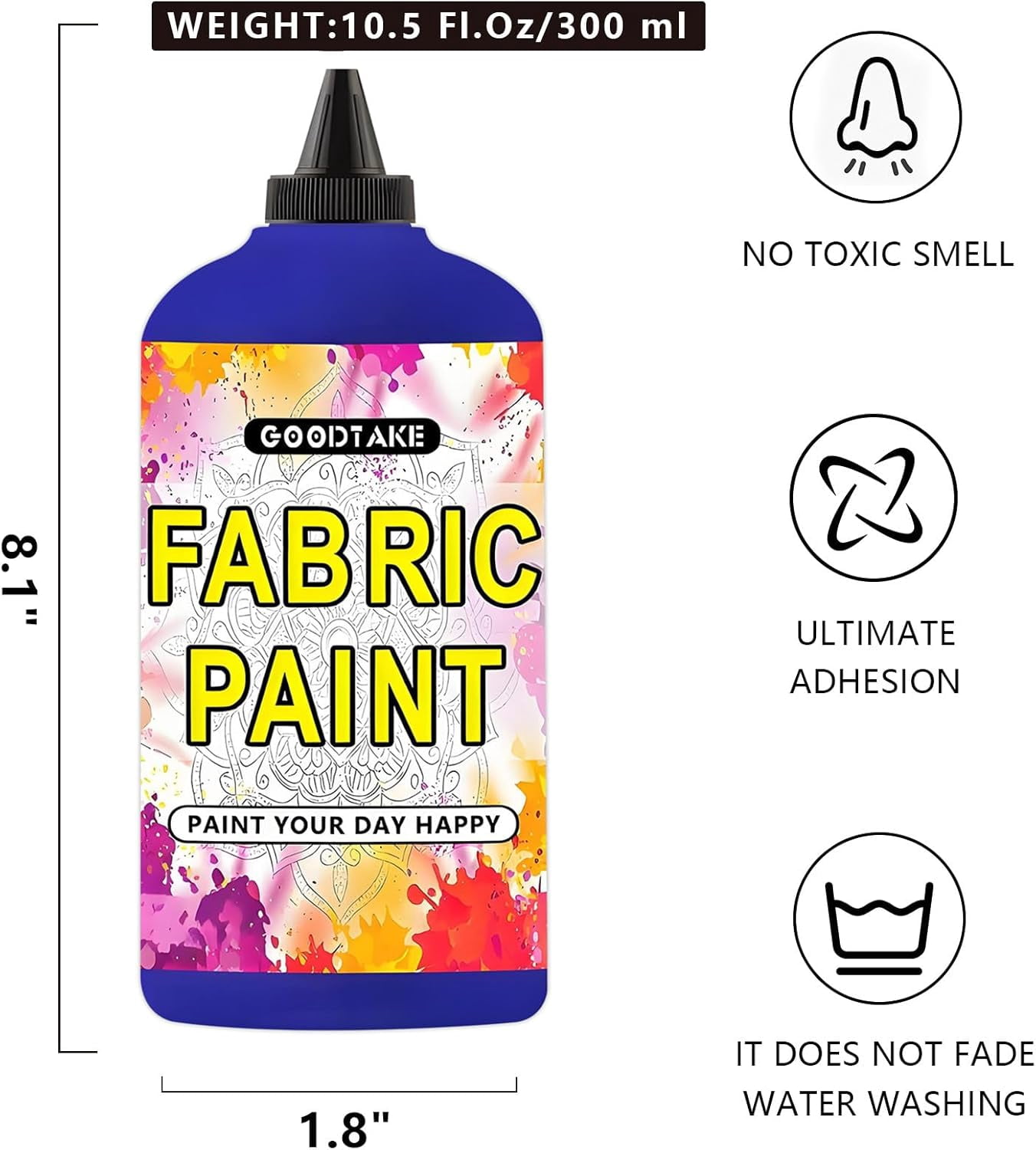 GOODTAKE Brown Textile Paint, Fabric Paint's, 10.5 Fl.Oz Canvas Paints For Clothes, Shoes Or Tote Bags, Art Paint's - Lightfast & Vibrant Paint For Canvas Painting (Brown, 10.5 Fl Oz)