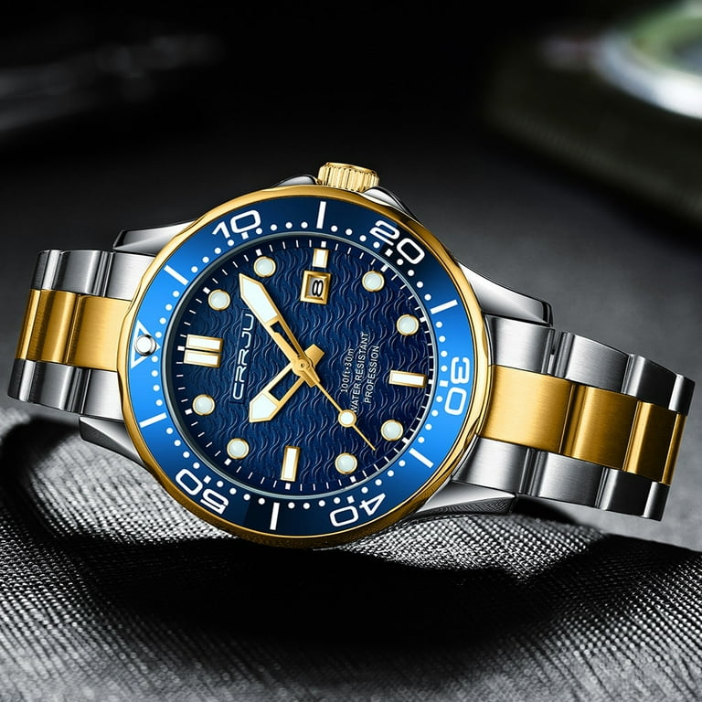 CRRJU New Men s Japan Quartz Watches GMT Watch 44mm Sapphire