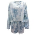 thumbnail image 4 of RMGVDSD New Fashionable Women's Home Wear 2 Piece Tie Dye Printed Loose T Shirt Pullover Long Sleeved Shorts Set Casual Beach Vacation Outfit, 4 of 4