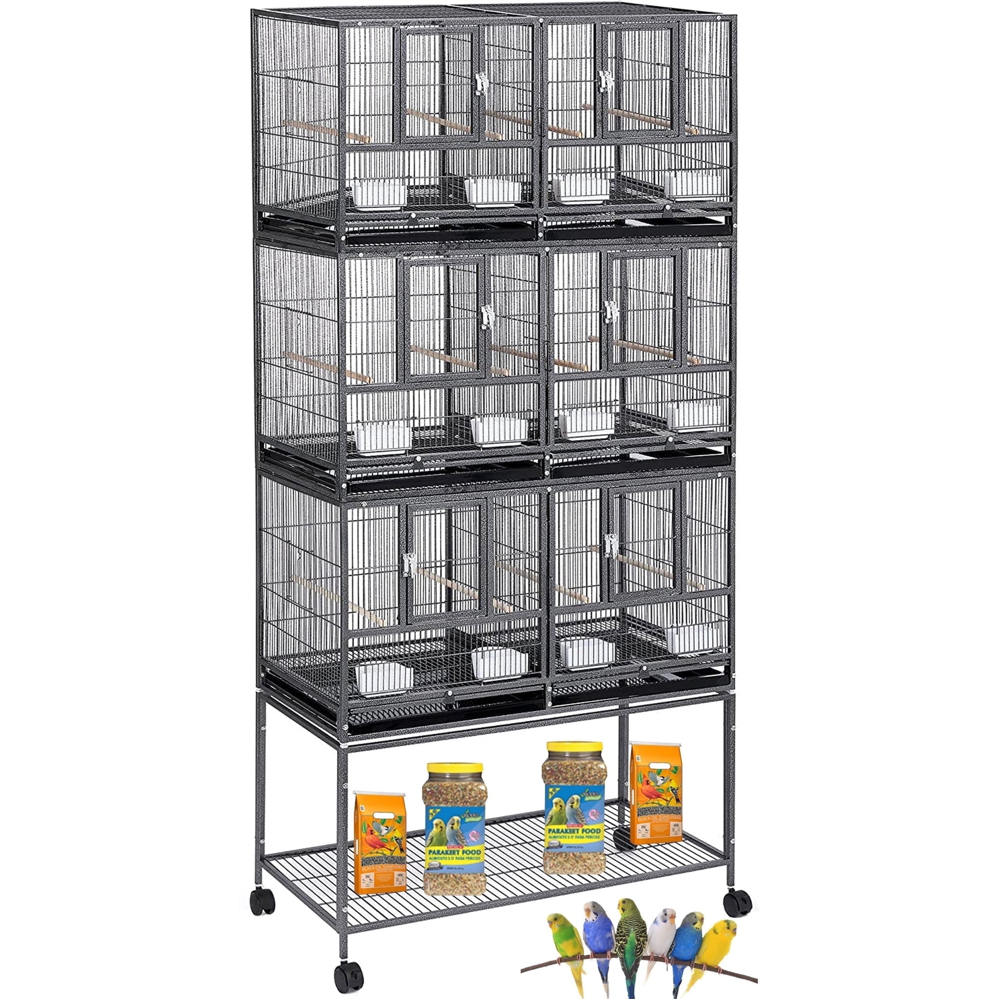 Deluxe Triple Stackable With Center Divider Breeder Breeding Bird Flight Rolling Cage With Side Breeding Nest Doors for Canaries Cockatiels Lovebirds Finches Budgies Small Parrots