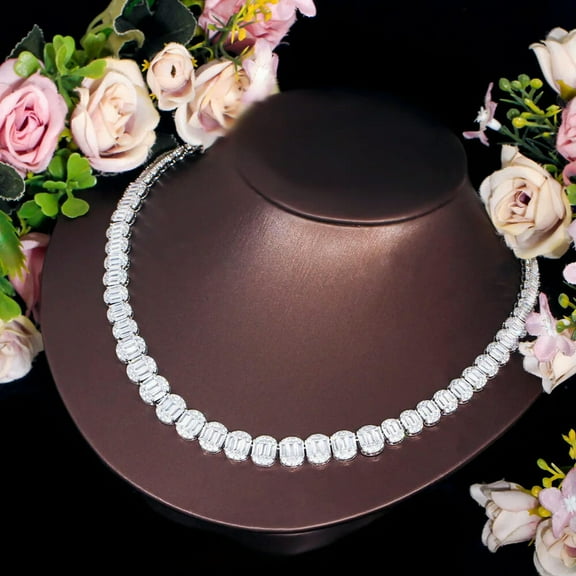 Dazzling White Gold Plated Women Silver Plated Cubic CZ Crystal Pendant Necklace