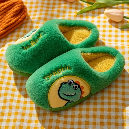 

Hunpta Kids Slippers Fall Winter Boy Girl Slippers Flat Bottom Round Toe Soft Lightweight Comfy Plush Warm Cute Cartoon Dinosaur