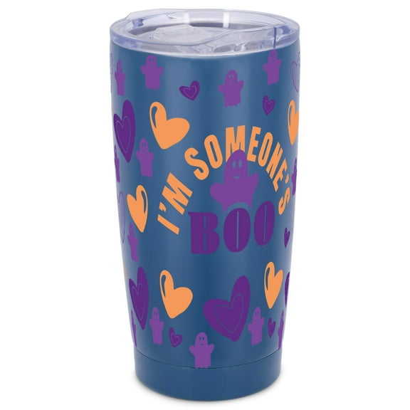 Elanze Designs I'm Someone's Boo Ghost Love Hearts Halloween Wrap-Around Design 20 Ounce Stainless Steel On-The-Go Coffee Mug, Thermal Travel Tumbler with Leak Resistant Slide Lid, Navy Blue