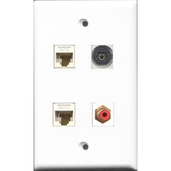 RiteAV 1 Port RCA Red and 1 Port Toslink 2 Port Cat6 Ethernet White Wall Plate
