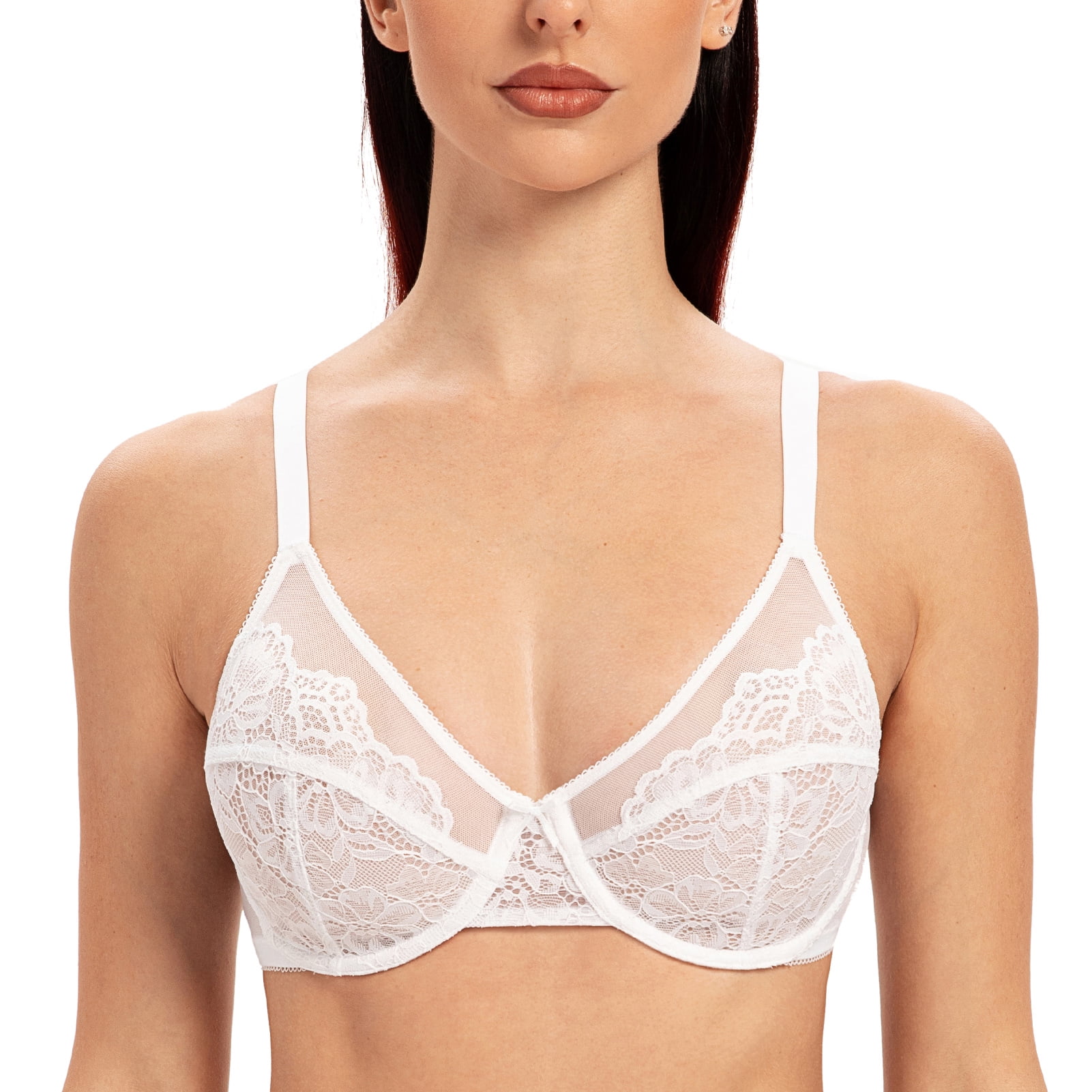 MELENECA Women's Full Coverage No Padding Plus Size Minimizer Underwire Bra White 34C