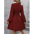 thumbnail image 5 of Women Fall Dresses Casual Long Sleeve Deep V Sexy Dress A-line Elastic High Waisted Flowy Dress, 5 of 7
